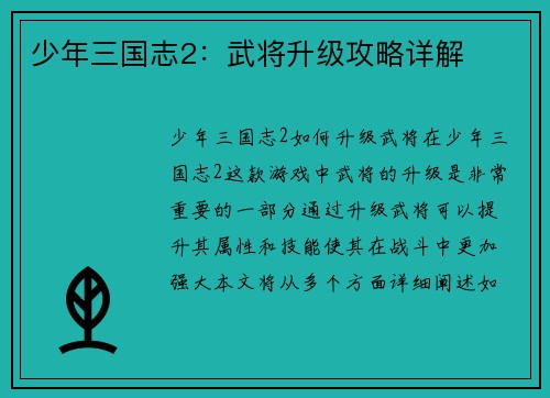 少年三国志2：武将升级攻略详解