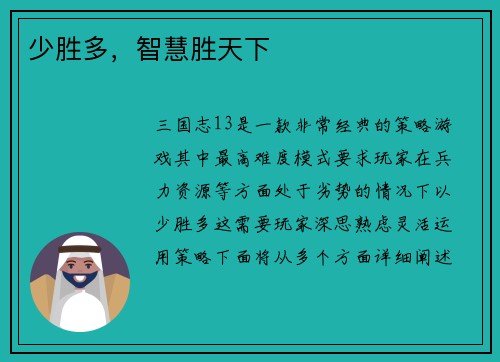 少胜多，智慧胜天下